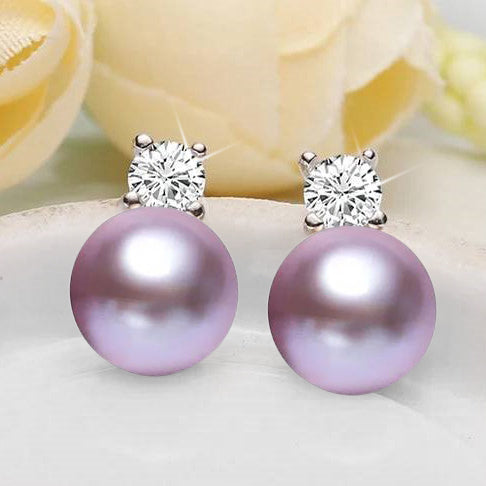 Genuine Freshwater Pearl & Simulated Diamond Stud Earrings-7